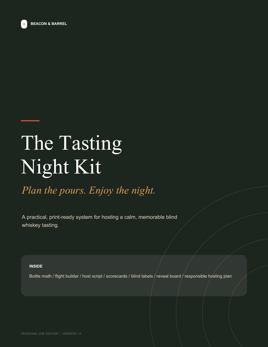 Cover of the Beacon & Barrel printable whiskey tasting kit